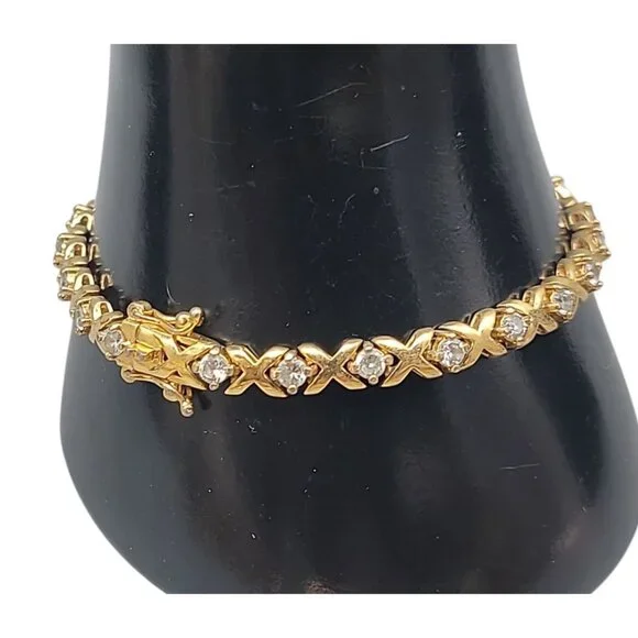 14kGE JC XO Crystal Tennis Bracelet 7" Vintage Ladies Costume Jewelry